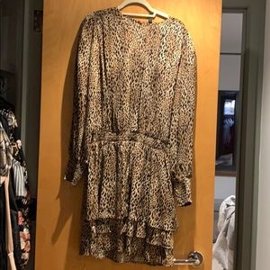 Lightly worn leopard silk dress with cinched waist